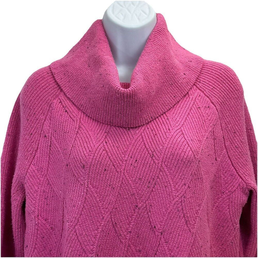 TALBOTS Cowl Knit Sweater Sz Large Pink Speckled Knit Cotton Blend Diamond Tweed - Picture 4 of 13